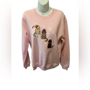 Pleasant Shade Layered Look Sweatshirt Classic Pink Sz S 3 Cats Winter Hats Soft
